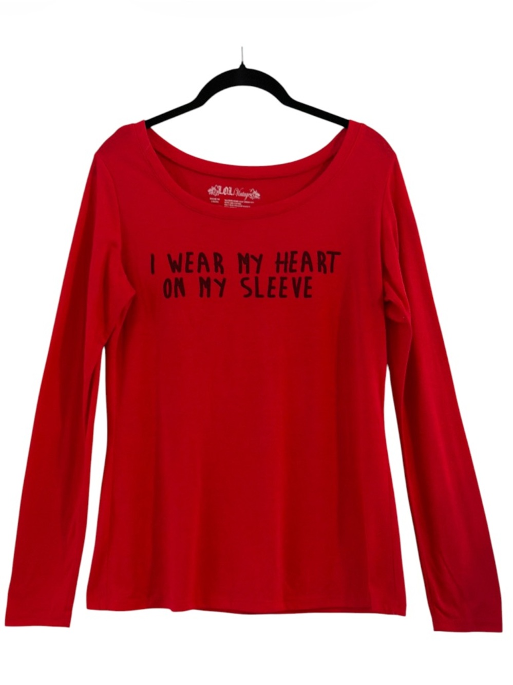L.O.L. Vintage Red Long Sleeve Tee with Black Text Heart ❤️ Graphic Size L